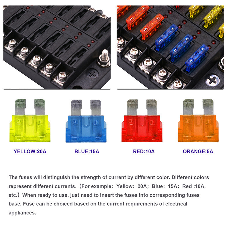 12-Way Fuse Box, Car Boat Fuse Holder with LED Indicator