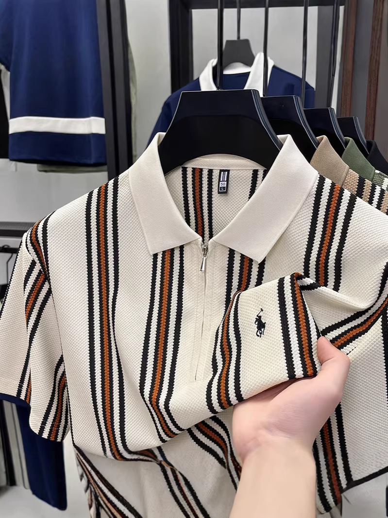summer thin fashionable short sleeve T-shirt with zipper