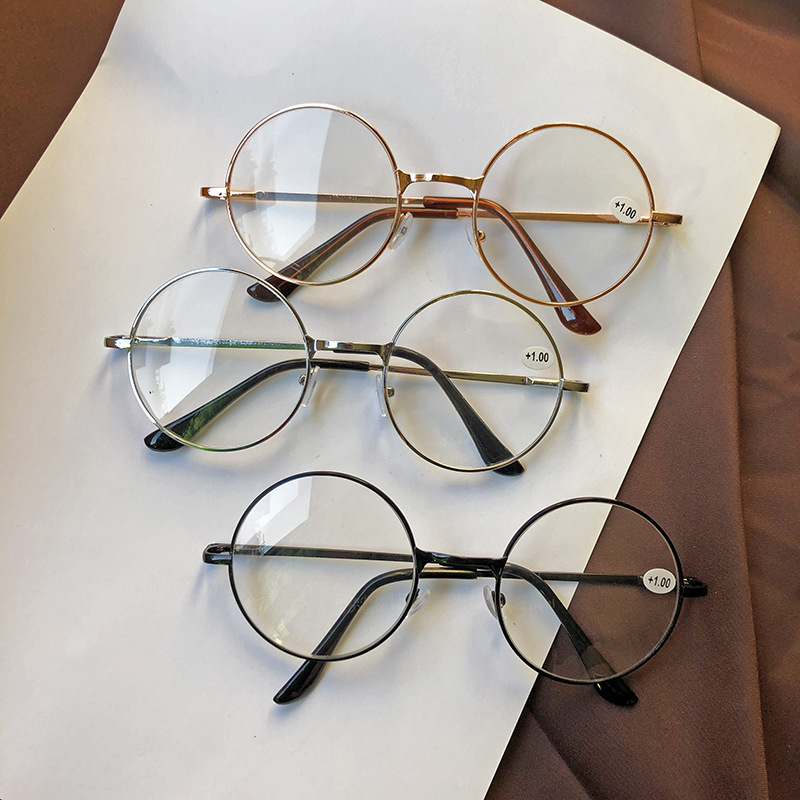 バネ足丸枠老眼鏡樹脂レンズレトロ円形老眼鏡溥儀スタイル太子鏡|undefined