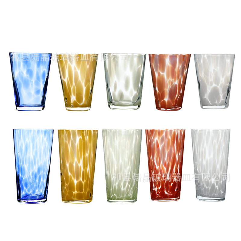 Lu jingbo florero de vidrio de semilla de color punteado al por mayor taza de vidrio soplado a mano taza de café taza de agua fría