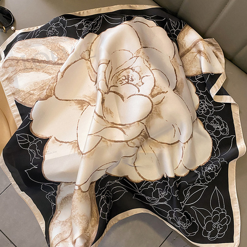  New Korean Printed Simulated Silk Scarf Women's Two-Purpose Temperament Scarf Fashion Warm Scarf Sun Protection Shawl