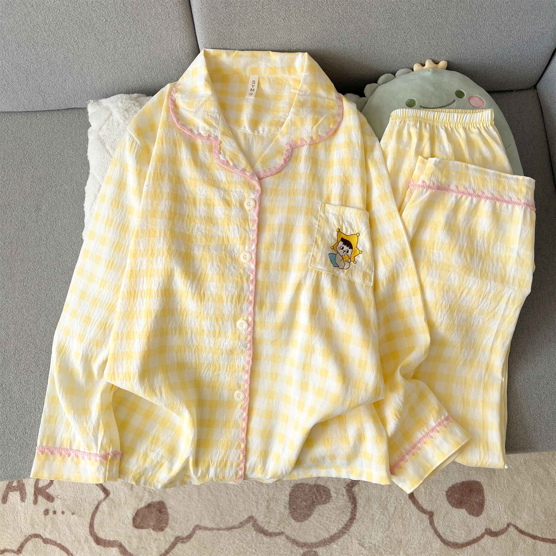 (No breast pads) [Yunduo Cotton] Shell-Star Yellow Plaid (long sleeves + trouser…