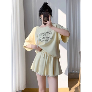 Plus Size Fat mm 150kg French Bow Short-Sleeved T-Shirt Women's Summer High-Waisted A-Line Pleated Skirt Two-Piece Set