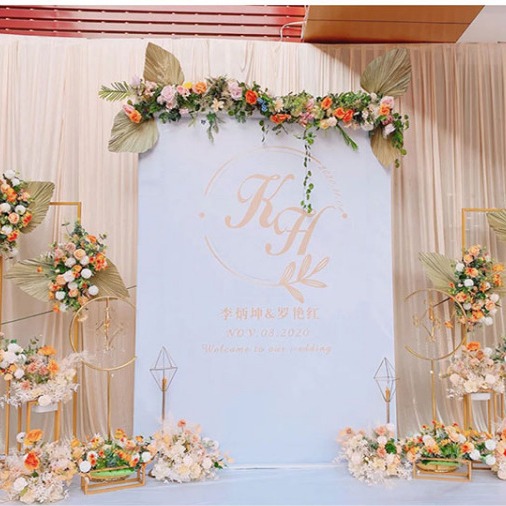 Bodas de seda de hielo perlada decoración del escenario de boda sala de bienvenida diseño de tela de fondo de champán tela de seda de hielo