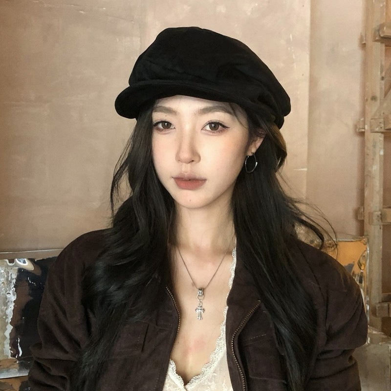 25早秋日系褶皱前进帽小众不规则云朵贝雷帽秋冬显脸小复古报童帽|undefined