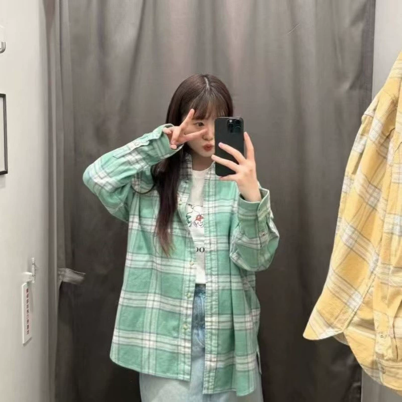 Оригинальная ткань, натуральная зеленая хлопчатобумажная клетчатая рубашка