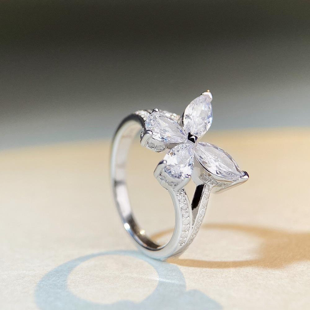 Fashion Butterfly Sterling Silver Inlay Zircon Rings 1 Piece