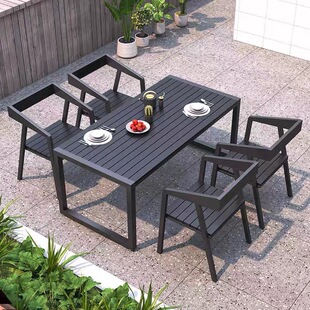 Modern Simple Outdoor Leisure Combination Table and Chair House Balcony Cafe Table and Chair Park Iron Plastic Wood Barbecue Table