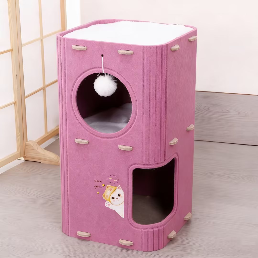 더블 레이어 로즈 레드 고양이 둥지(쿠션 2개 포함)
