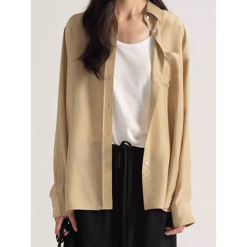 In-Stock Manufacturer Wholesale 2026 New Model Solid Color Polo Collar Khaki Matte Long-Sleeve Shirt for Women