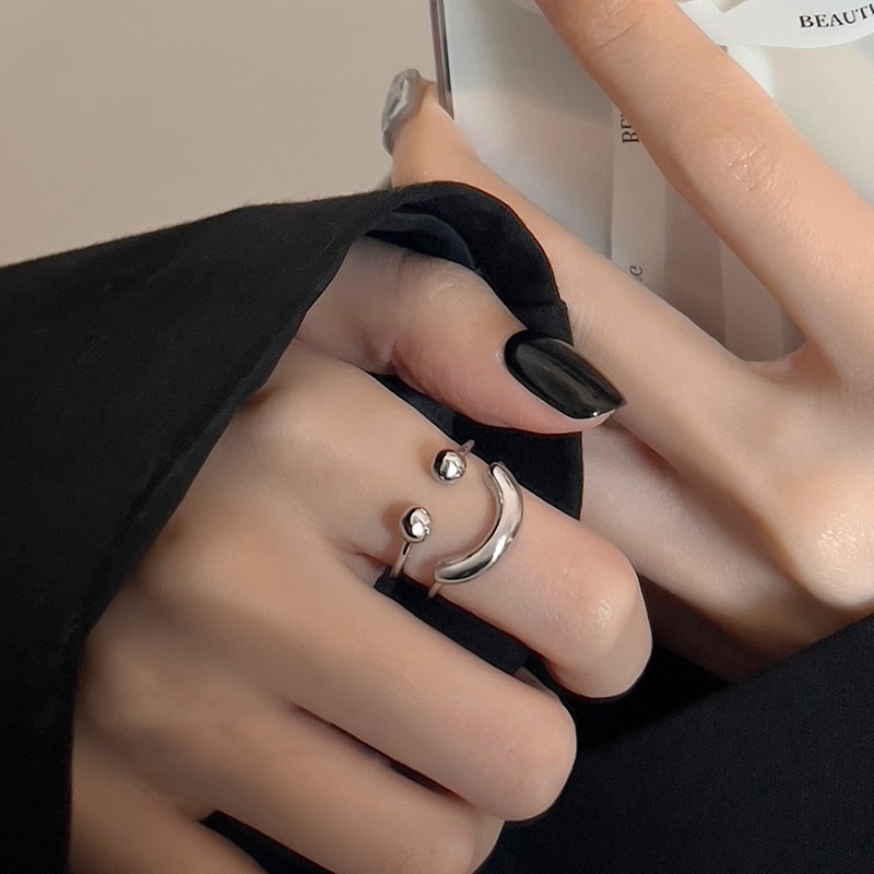 Minimalistischer Smiley-Ring für Damen, verstellbar, offener Stil, Nischendesign, vielseitiger Ring, personalisierbarer Index_voghion.com