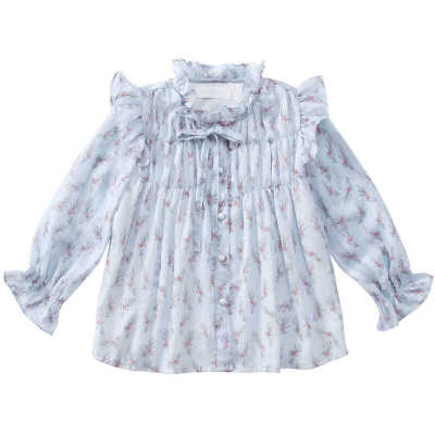 girl Baby unlined upper garment shirt Autumn Long sleeve jacket Fashionable Little Girl shirt spring and autumn CUHK Broken flowers Chiffon shirt