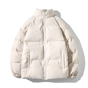 2023 Winter new men's solid color stand collar thickened bread coat Korean youth fashion casual cardigan cotton-padded coat