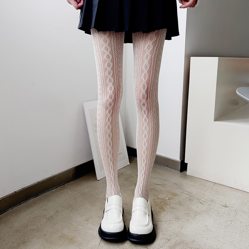 Medias negras delgadas de verano de Lolita Twist Striped retro calcetines de red puros calcetines blancos sobre la rodilla de las mujeres