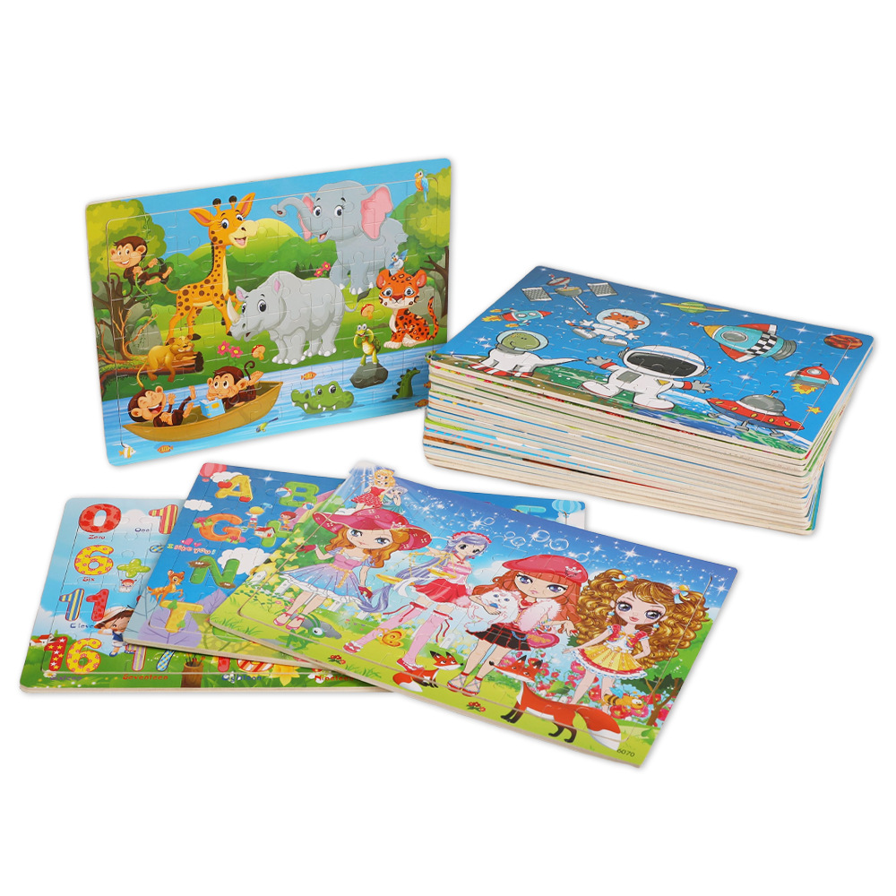 Wooden 60-Piece Puzzle Cartoon Theme Animal Cognitive Intelligence Game Early Education Educational Toys for Young Kidsren