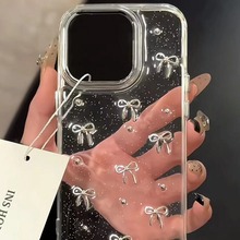 ins少女滴胶金属蝴蝶结适用14苹果16ProMax手机壳iPhone15透明17