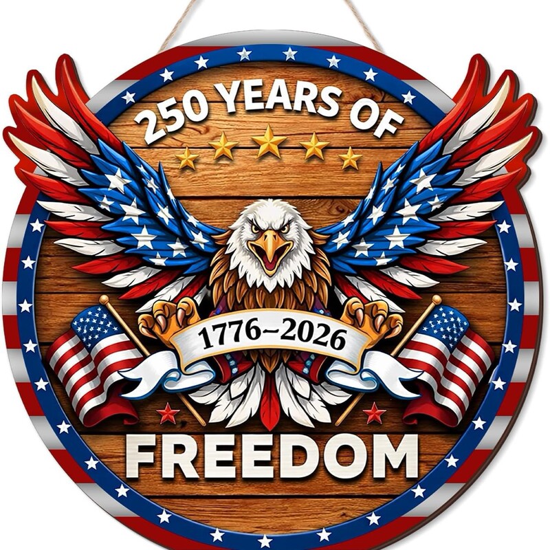 American 250Th Anniversary Commemorative Wooden Eagle Door Sign Plaque Liberty Wreath Decoration Front Door Wall Craft