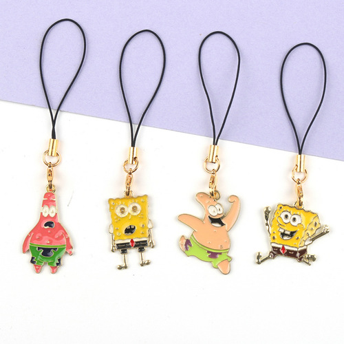 Mobile phone lanyard cartoon anime SpongeBob SquarePants star dripping oil pendant diy mobile phone case pendant U disk pendant