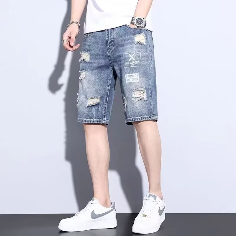 Men's Summer Thin Loose Korean Style Trendy Denim Shorts with Ripped Distressed Casual Trendy Brand Mid-Length Shorts Men's Summer Thin Loose Korean Style Trendy Denim Shorts with Ripped Distressed Casual Trendy Brand Mid-Length Shorts