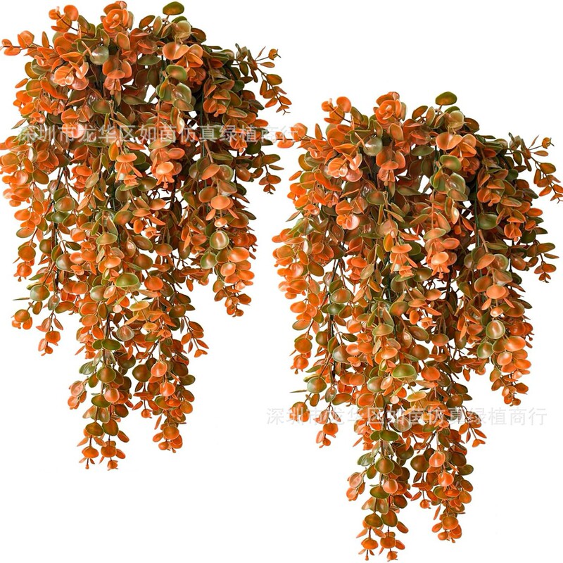 Cross-Border Round-Leaf Eucalyptus Autumn-Colored Wall-Hanging Artificial Eucalyptus Leaf Vine Plant Outdoor Decoration Faux Greenery