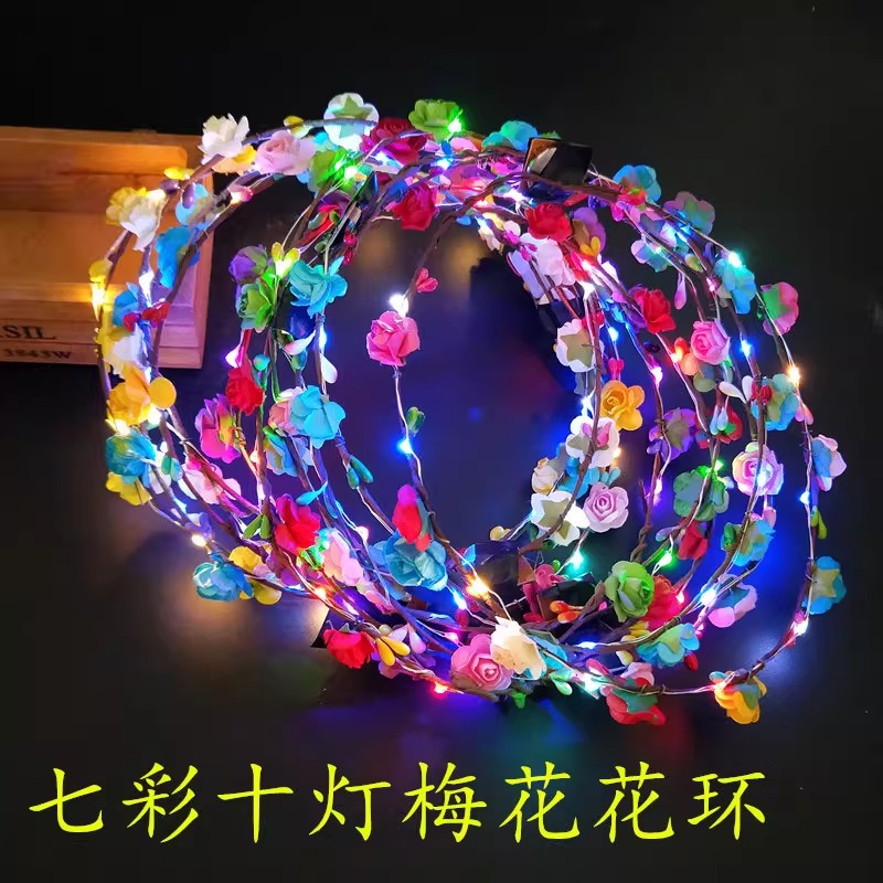 Diez luces, coronas luminosas coloridas, sombreros, diademas, luces led, plumas de princesa para niños, orejas de conejo, guirnaldas con brillo de seda dorada
