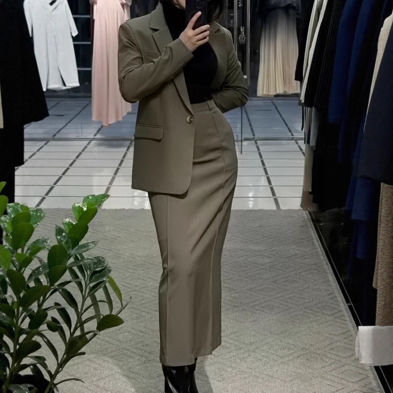 2025秋季新款套装欧美职业职场女性气质女神开衫西装包臀时尚套装|undefined
