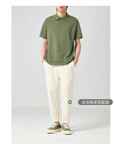 Áo polo nam cotton pique 210g cổ bẻ tay ngắn — Màu đen chi tiết 14