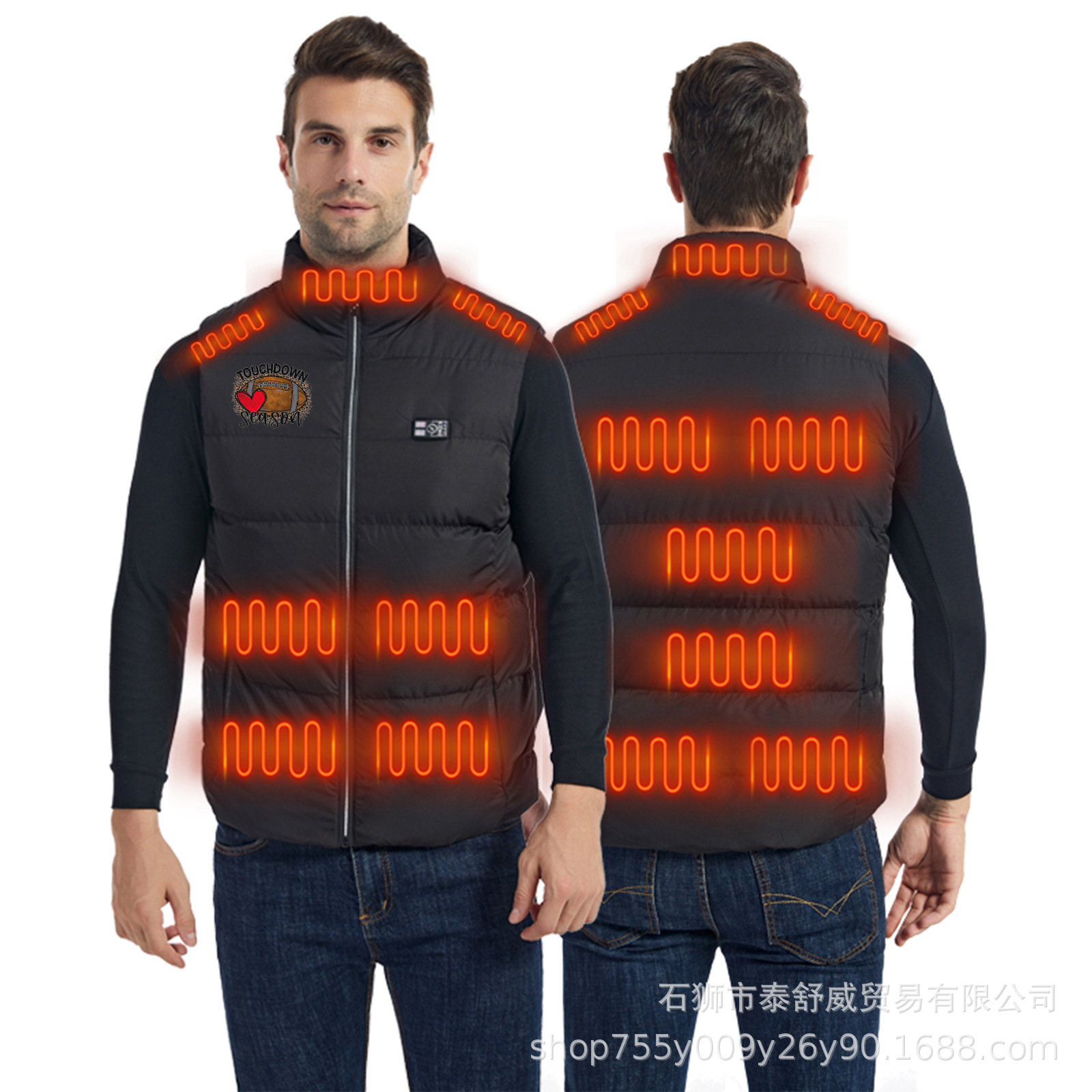 Nuevo chaleco calefactor inteligente de invierno Chaleco calefactor eléctrico con temperatura de visualización Chaleco calefactor eléctrico para hombre con estampado