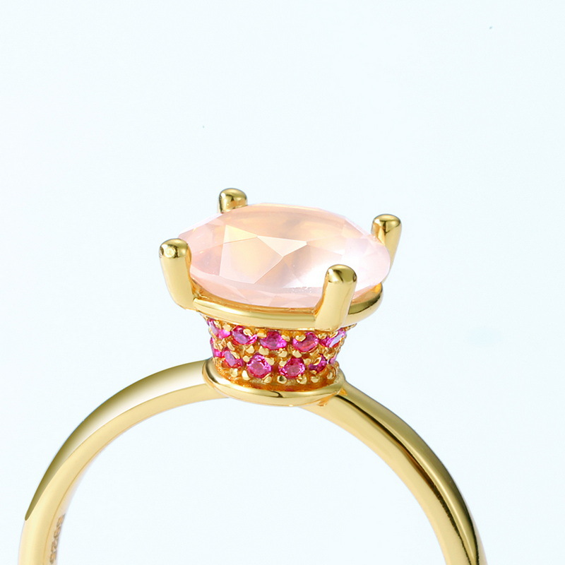 jewelry geometric pink crystal simple S925 sterling silver 10k gold ring female wholesale