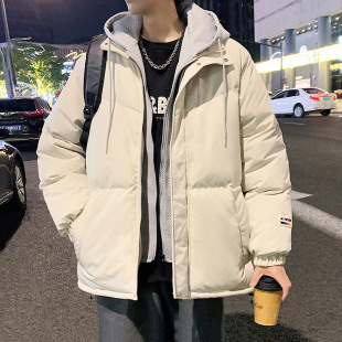 Fake two-piece cotton-padded coat for men and women autumn and winter new warm windproof personalized leather logo decoration solid color short cotton-padded coat