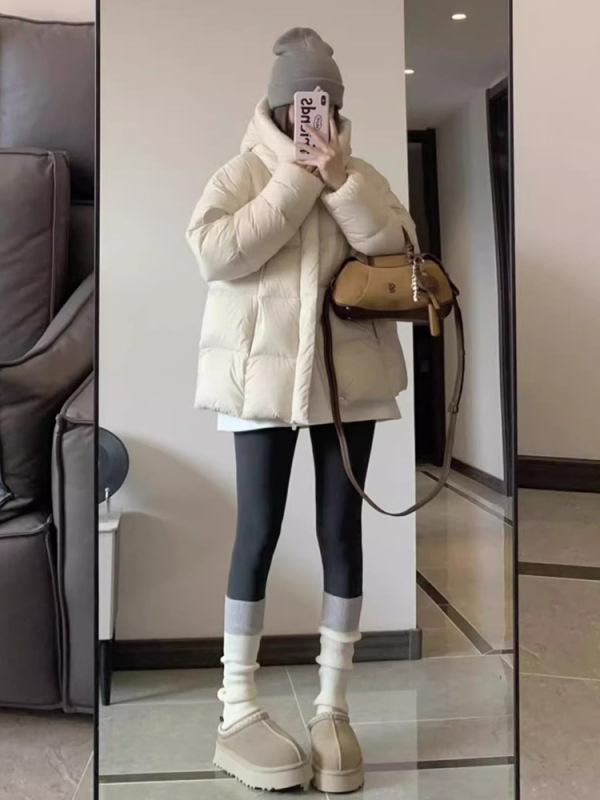 反季羽绒棉服女2025年冬季新款小个子连帽加厚短款面包服棉袄外套|undefined