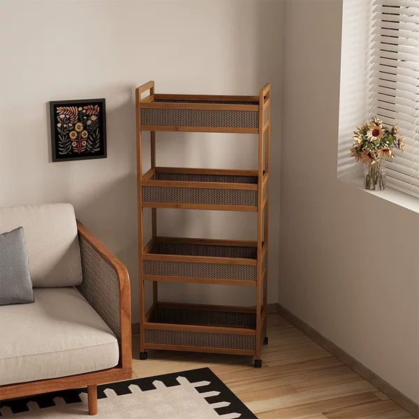 Mobile bookshelf storage rack, floor-standing, multi-layer, with wheels, for living room, bedroom, dormitory, children's small bookcase, small cart storage rack