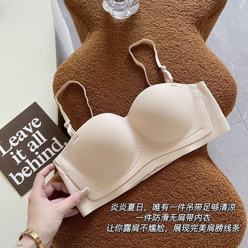 Summer thin strapless non-slip underwear for women to push up small breasts and make them appear bigger, anti-sagging, traceless tube top invisible bra