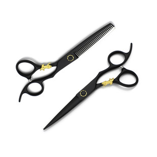 Cross-border wholesale 6cr steel 6 inch black golden tiger hairdressing scissors barber scissors flat scissors tooth scissors thin cut suit