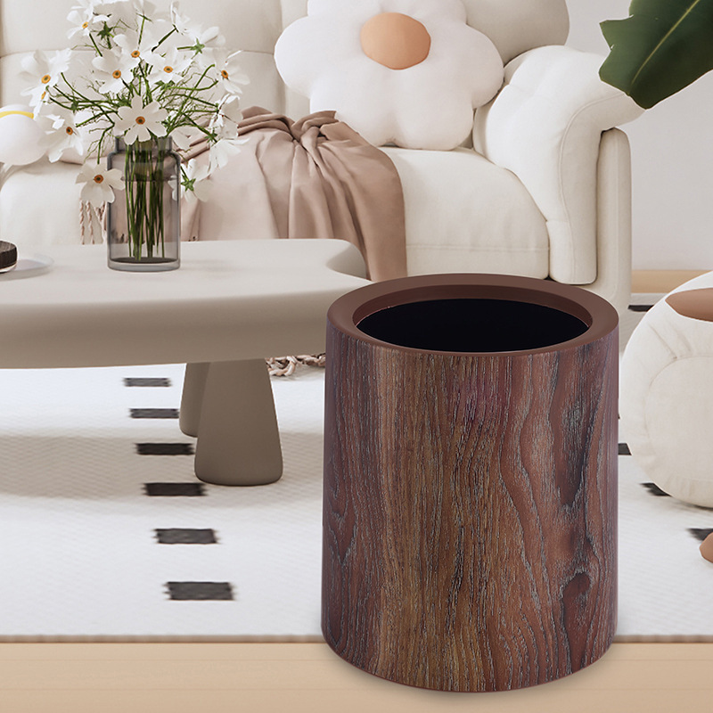 Retro Wood Grain Trash Can for Home Use, Large Capacity Flip-Top Trash Bin for Living Room, Kitchen, Bathroom, Creative Chinese-Style Wastebasket