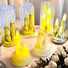 模擬キャンドルライトLED三頭ゴールド電子棒キャンドルホルダー結婚式クリスマス装飾雰囲気ライト結婚式の装飾