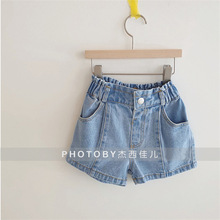 儿童ins韩版新款夏季休闲童裤   男女童洋气拼接水洗简约牛仔短裤
