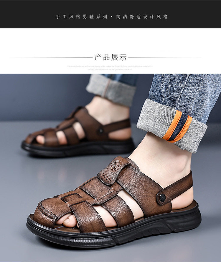 Dép sandal nam cỡ lớn mũi kín đế dày, giày đi biển kiêm dép lười đa năng — Màu nâu, màu vàng, màu đen chi tiết 18