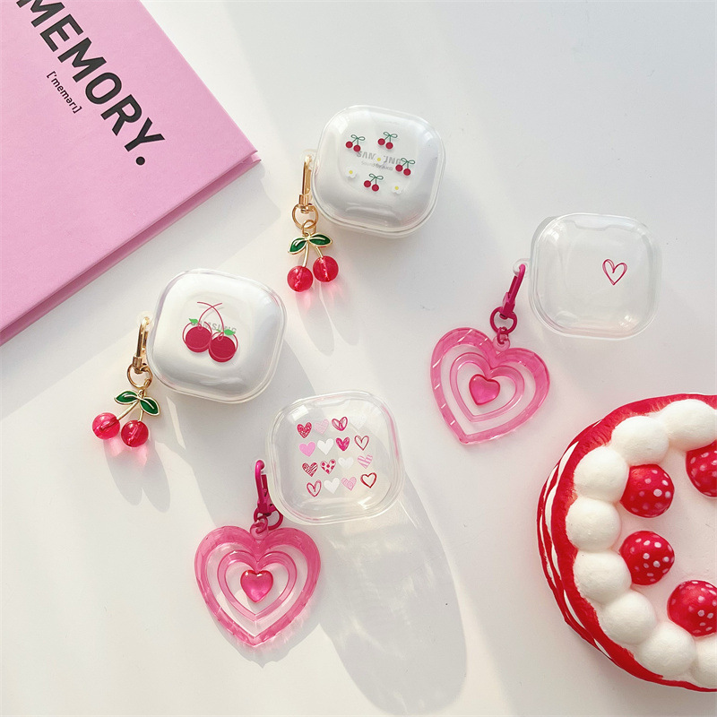 適用三星愛心櫻桃buds2pro藍牙耳機Galaxybudslive保護透明軟殼