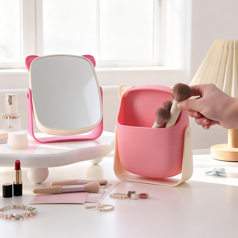 Espejo de maquillaje de escritorio con caja de almacenamiento, dormitorio de estudiantes, espejo de vestir, espejo de escritorio, espejo en forma de mariposa