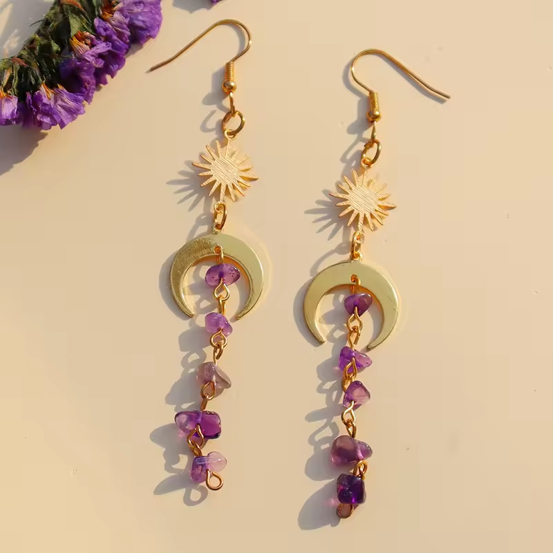 Crystal Material Women's Crystal Healing Irregular Moon Drop Earrings Healing Crystals Jewelry