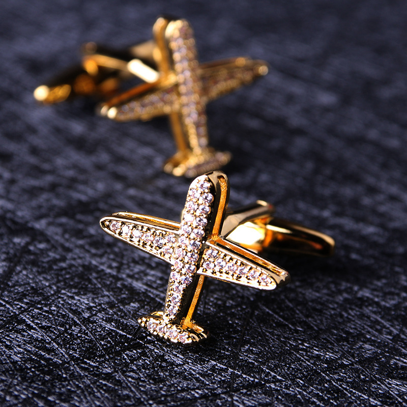 Fun Cufflinks Golden Crystal Aircraft Cufflinks Men's Suit Business Men's French Shirt Cuff Stud