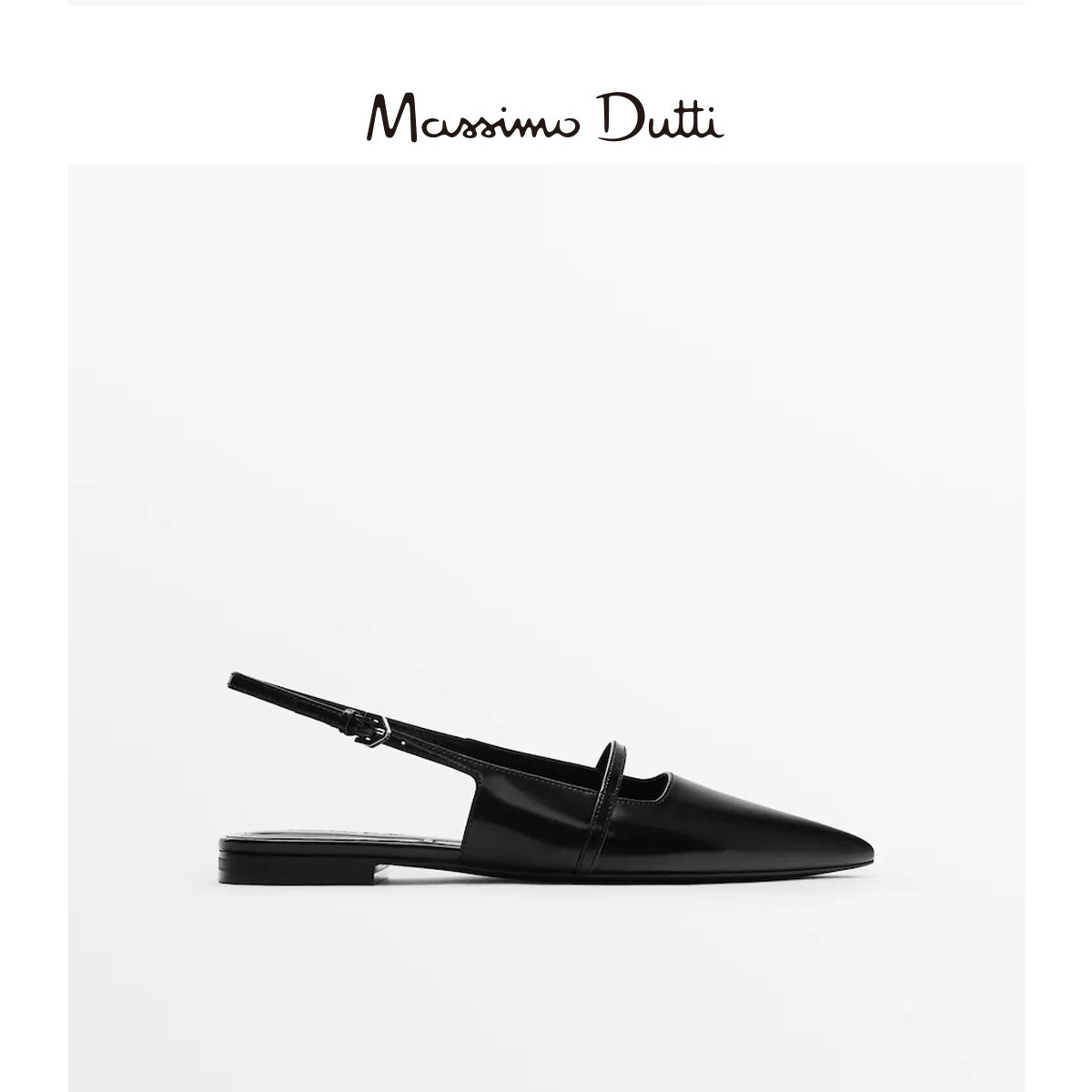 Massimo Dutti qadın başmaq - qara dəri, uclu burun, yastı