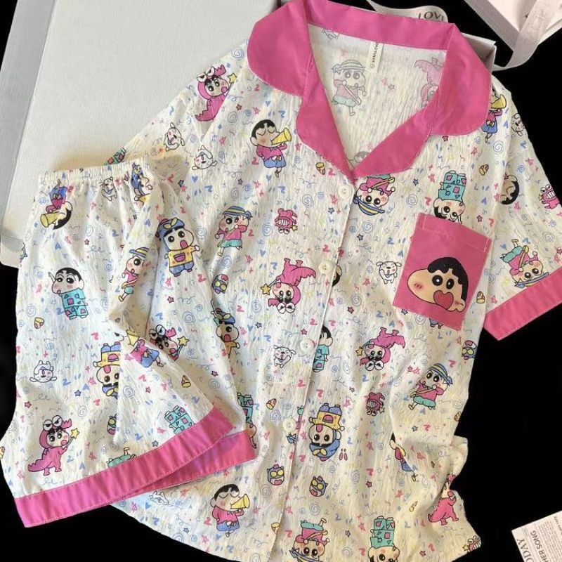 Douyin Xiaohongshu transmisión en vivo estilo caliente verano nube pijamas de algodón mujeres de manga corta casual de dibujos animados traje de servicio a domicilio para estudiantes