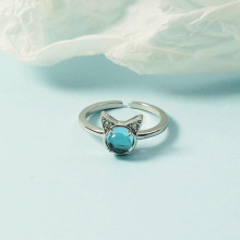 小猫咪月光石戒指女食指潮人蓝光可爱夜灵猫生日礼物送女友百搭