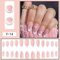 Pink love water drop almond nails European and American French wear nails cute ins style wear nails sharp nails