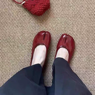 牛皮版 高级感平底浅口分趾单鞋软底玛丽珍绝美小皮鞋瓢鞋女