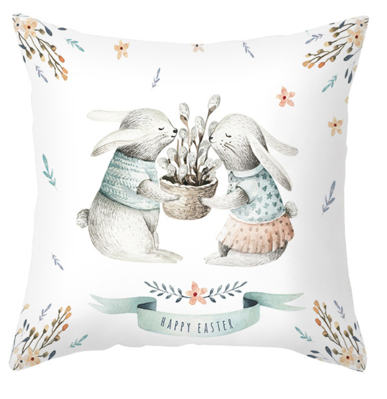Amazon lino transfronterizo corto peluche conejo de Pascua acuarela guirlandas decorativas para el hogar almohadilla de almohada