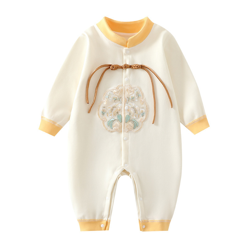 中国風ベビー服、ロンパース、純綿、柔らかいベルベット、長袖、一歳、秋、満月、デザイン、中国風ファッション|undefined