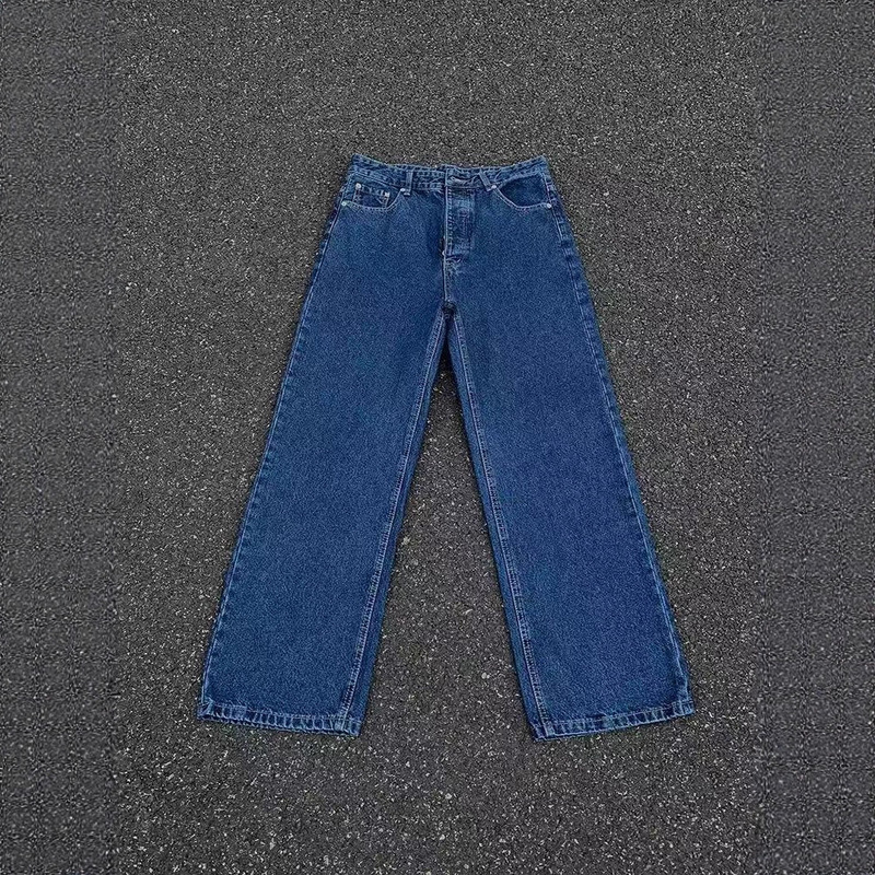 Vujade009 Washed Dark Blue Selvedge Denim Fabric Classic Old Money Style Loose Straight Raw Denim Jeans